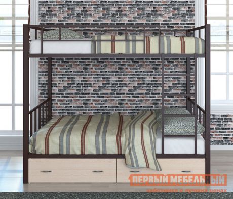 Двухъярусная кровать для детей с бортиками МФ 4 Сезона Валенсия 120 с ящиками