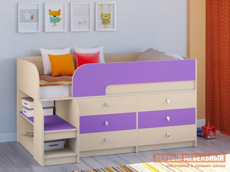 Детская кровать-чердак невысокая РВ Мебель Двухъярусная кровать Астра-9 Дуб молочный В3