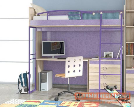 Кровать-чердак для взрослых с рабочей зоной и шкафом ТриЯ Индиго К7