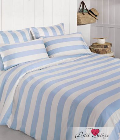 Комплекты постельного белья BOVI Постельное белье Weekend Цвет: Голубой-Экрю (2 сп. евро)