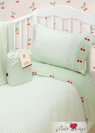 детское постельное белье Luxberry Постельное белье Вишенки Цвет: Зеленый-Белый (100х140 см)