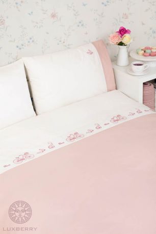 Комплекты постельного белья BOVI Постельное белье Paris Цвет: Экрю/Розовый (1,5 спал.)