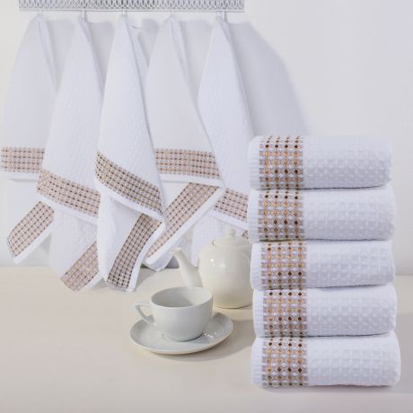 Полотенца Dome Полотенце для лица Ribbed Цвет: Белый, Коричневый (50х70 см - 10 шт)