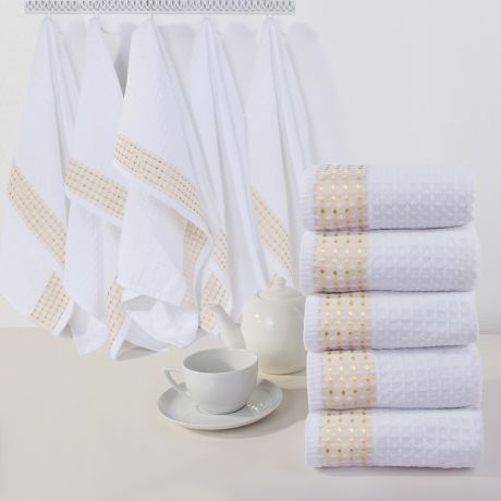 Полотенца Dome Полотенце для лица Ribbed Цвет: Белый, Золотой (50х70 см - 10 шт)