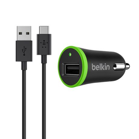 Автомобильное зарядное устройство Belkin 1xUSB 2.1А, кабель USBпапа/USB-C папа 1.8м, Black