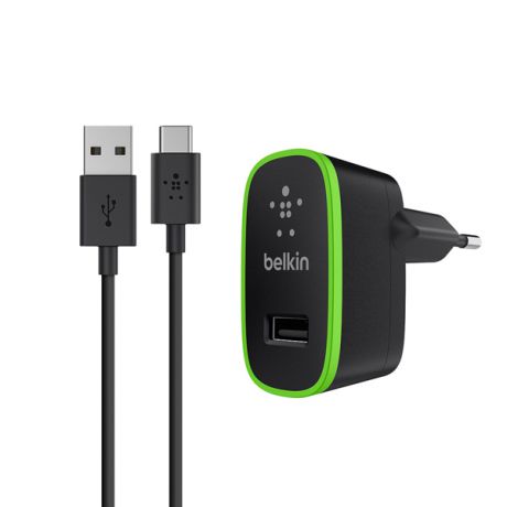 Сетевое зарядное устройство Belkin 1xUSB, кабель USB папа/USB-C папа Black