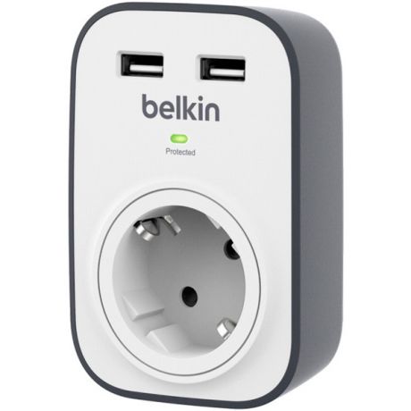 Сетевой фильтр Belkin 1 розетка/2xUSB, макс 306Дж (BSV103vf)