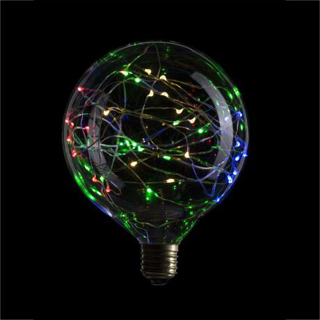 Лампа светодиодная филаментная E27 1,5W RGB шар прозрачный 057-059