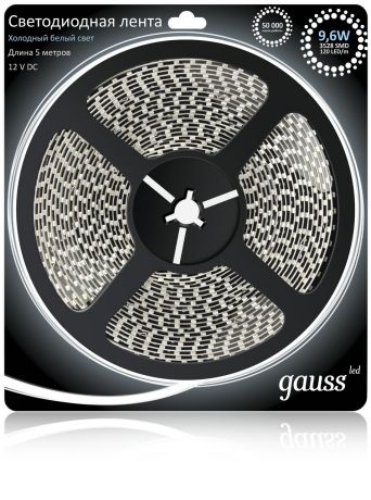 Светодиодная лента Gauss 5M холодный белый 9,6W 3528SMD 120LED/m 311000310