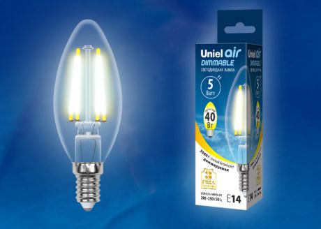 Лампа светодиодная филаментная (UL-00002860) E14 5W 3000K свеча LED-C35-5W/WW/E14/CL/DIM GLA01TR