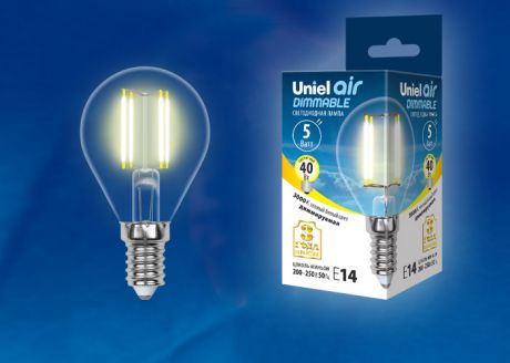 Лампа светодиодная филаментная (UL-00002866) E14 5W 3000K шар LED-G45-5W/WW/E14/CL/DIM GLA01TR