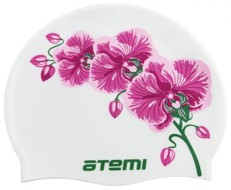Шапочка для плавания Atemi PSC415 белая (цветок)