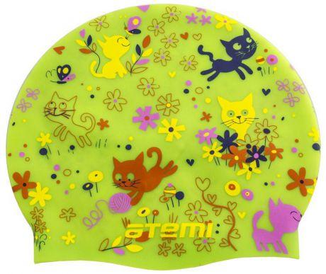 Шапочка для плавания Atemi PSC307 салатовая(котята) детская