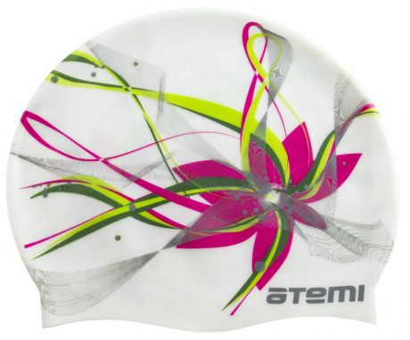Шапочка для плавания Atemi PSC414 белая (цветок)