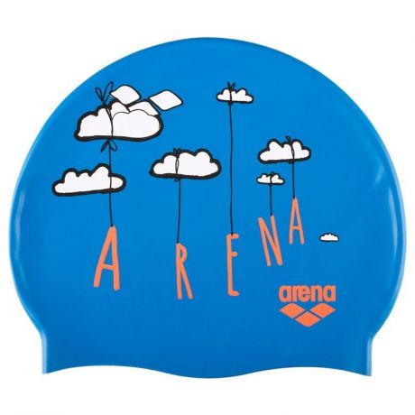 Шапочка для плавания Arena Print Jr, дет. 9417111, сине-оранжевый, принт Облака, силикон
