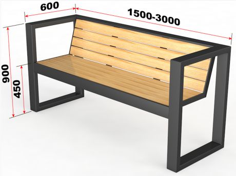 Уличная скамейка со спинкой Квадрат