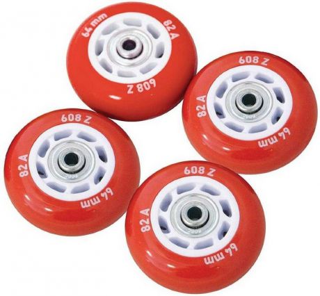 Набор колес для роликов Novus NWS-17.05 светящиеся, ПВХ (64мм Aвес-5 82A) 4 шт. красные