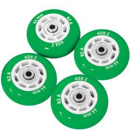 Набор колес для роликов Novus NWS-17.05 светящиеся, ПВХ (64мм Aвес-5 82A) 4 шт. зеленые