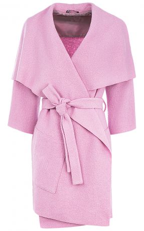 Розовое пальто-халат с поясом