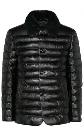 Зимняя кожаная куртка с отделкой мехом бобра