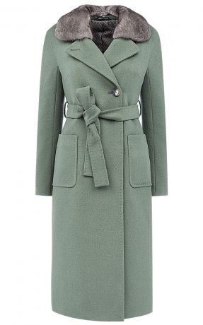 Женское шерстяное пальто на мембране RAFT PRO с отделкой мехом норки