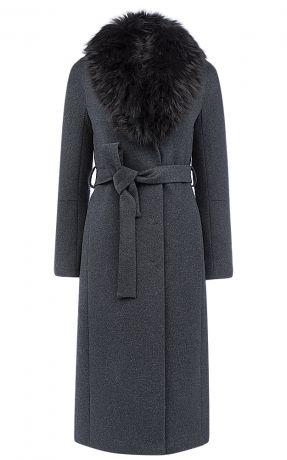 Утепленное шерстяное пальто на мембране RAFT PRO с отделкой мехом енота