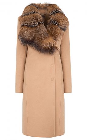 шерстяное пальто с воротником из меха лисы
