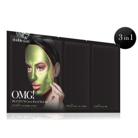 Маска трехкомпонентная для ухода за кожей лица зеленая Double Dare OMG! Platinum Green Facial Mask Kit