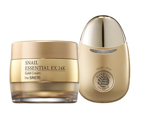 Премиальный улиточный крем с золотом and вибромассажер The Saem Snail Essential EX 24K Gold Cream Set
