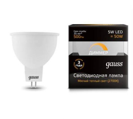 Gauss Лампа Gauss LED MR16 GU5.3-dim 5W 2700K диммируемая