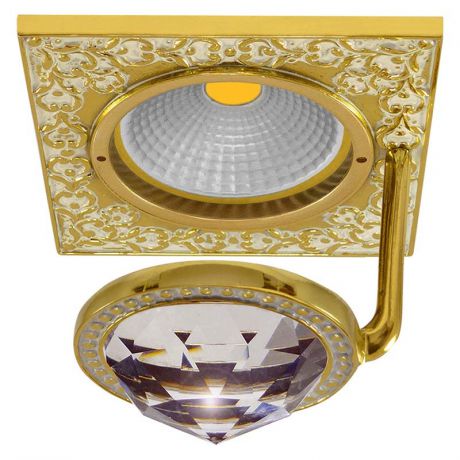 Fede FD1033CLOP Квадратный точечный светильник из латуни с крупным кристаллом, gold white patina