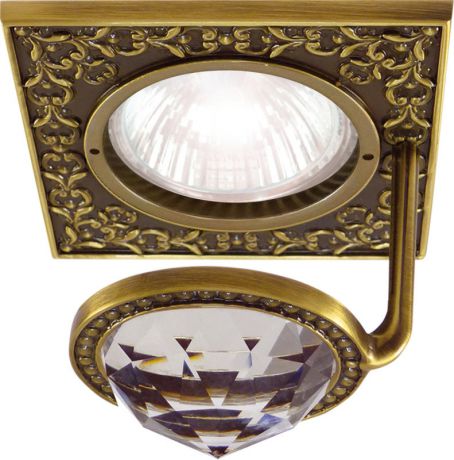 Fede FD1033CLPB Квадратный точечный светильник из латуни с крупным кристаллом, bright patina