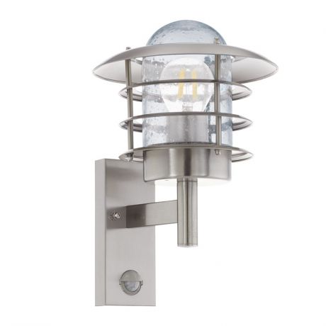 EGLO Уличный светильник напольный MOUNA c датчиком движения, 1х60W (E27), H265, нерж. сталь/стекло