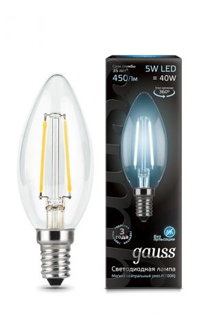 Gauss Лампа Gauss LED Filament Candle E14 5W 4100К 1/10/50