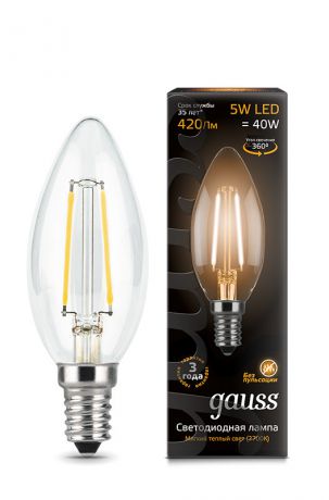 Gauss Лампа Gauss LED Filament Candle E14 5W 2700К 1/10/50