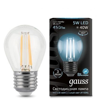 Gauss Лампа Gauss LED Filament Globe E27 5W 4100K 1/10/50