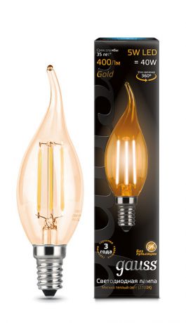 Gauss Лампа Gauss LED Filament Candle tailed E14 5W 2700K Golden 1/10/50