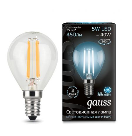 Gauss Лампа Gauss LED Filament Globe E14 5W 4100K 1/10/50