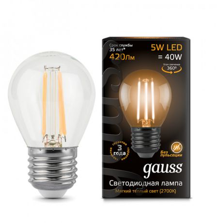 Gauss Лампа Gauss LED Filament Globe E27 5W 2700K 1/10/50