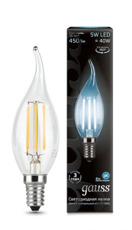 Gauss Лампа Gauss LED Filament Candle tailed E14 5W 4100K 1/10/50