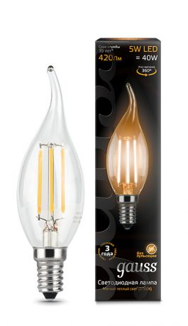 Gauss Лампа Gauss LED Filament Candle tailed E14 5W 2700K 1/10/50