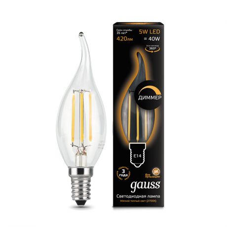 Gauss Лампа Gauss LED Filament Candle tailed dimmable E14 5W 2700K 1/10/50