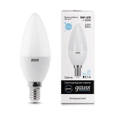 Gauss Лампа Gauss LED Elementary Candle 6W E14 6500K 1/10/100