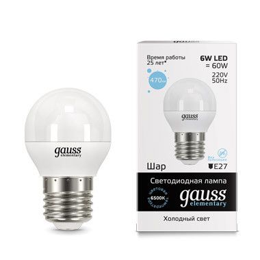 Gauss Лампа Gauss LED Elementary Globe 6W E27 6500K 1/10/100