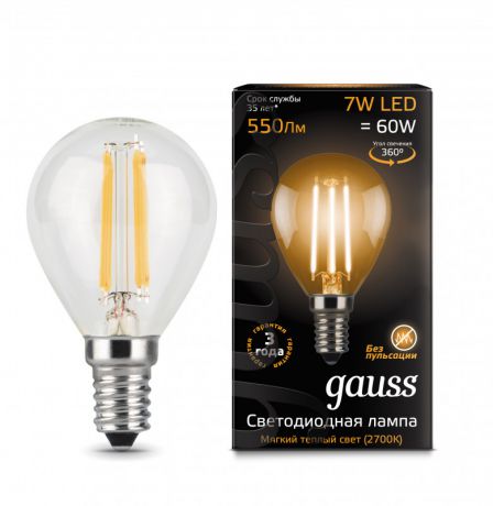 Gauss Лампа Gauss LED Filament Globe E14 7W 2700K 1/10/50