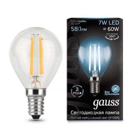 Gauss Лампа Gauss LED Filament Globe E14 7W 4100K 1/10/50