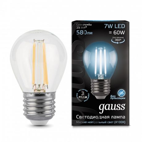 Gauss Лампа Gauss LED Filament Globe E27 7W 4100K 1/10/50