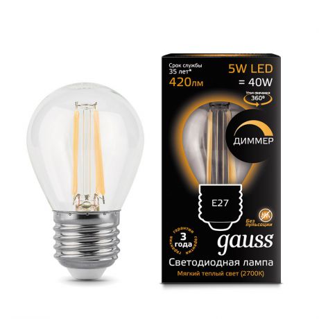 Gauss Лампа Gauss LED Filament Globe dimmable E27 5W 2700K 1/10/50