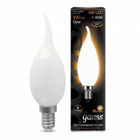 Gauss Лампа Gauss LED Filament Candle Tailed OPAL E14 5W 2700К 1/10/50
