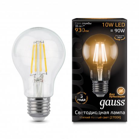 Gauss Лампа Gauss LED Filament A60 E27 10W 2700К 1/10/40